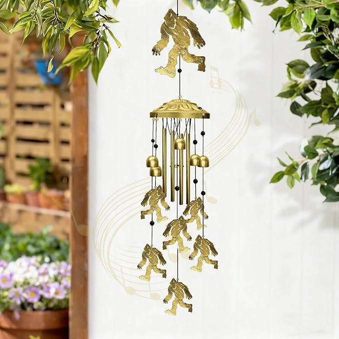 Bigfoot Wind Chimes Outdoor, Big Foot Sasquatch Gifts, Metal Wind Chimes for Outside Memorial Windchimes for Men/Women/Dad/Grandpa Birthday Gift for Outdoor/Indoors Porch, Yard, Garden Decorations