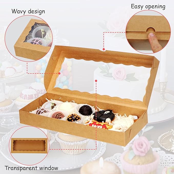 15PCS 12x5x1.5Inch White Bakery Boxes with Window Cookies Boxes Chocolate Truffle Boxes Macaron Boxes Cakesickle Boxes Browines Treat Boxes for Christmas Valentine's Easter Mother's Day