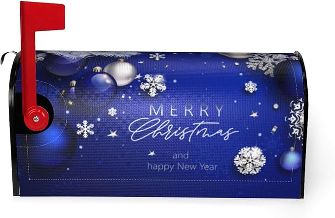 Christmas Mailbox Covers Blue Ball Fir Branch Snowflake Magnetic Letter Post Box Cover Standard Size 21 x 18 Inch Garden Yard Home Decorative