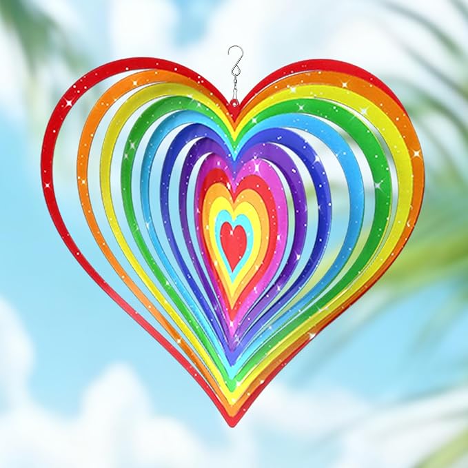 Love Heart Wind Spinners Outdoor, Hanging Wind Spinners for Birthday Christmas Thanksgiving, 12 inch Outdoor Indoor Hanging Ornament for Garden Porch Backyard Lawn