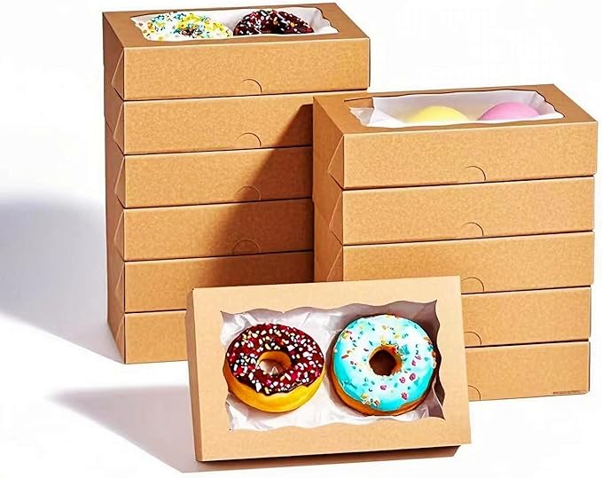 20PCS 7x4.3x1.5 Inch Brown Cookie Boxes with Window Bakery Boxes for Chocolate Truffle, Orec,Pastry Dount, Browine Soap &Treat Boxes for Party Favors Wedding Christmas Valentine's