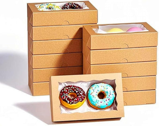 20PCS 7x4.3x1.5 Inch Brown Cookie Boxes with Window Bakery Boxes for Chocolate Truffle, Orec,Pastry Dount, Browine Soap &Treat Boxes for Party Favors Wedding Christmas Valentine's