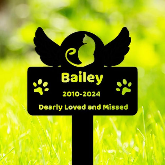 Custom Memorial Grave Marker, Personalized Cat Memorial Stake with Wings, Outdoor Metal Cat Burial Stake Garden Decor, Cat Memorial Cross Memorial Gifts for Loss of Cat