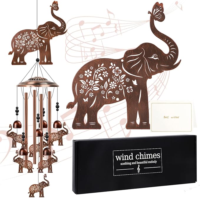 Elephant Wind Chimes for Outside - Elephant Gifts for Women Men, Memorial Wind Chimes for Outdoor, Garden Patio Yard Porch Decor, Birthday for Mom Grandma Wife Friends