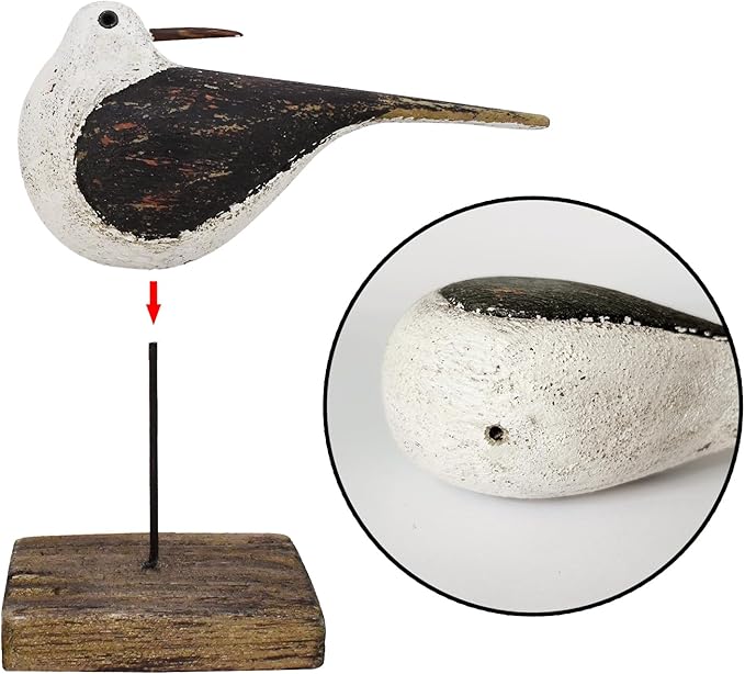 Aecipl Wooden Sea Bird Statue Seagull On Stand Decor Nautical Coastal Birds Sculpture Indoor Outdoor Animal Figurine Beach Themed Decoration Rustic Home Art for Bedroom Garden (H)