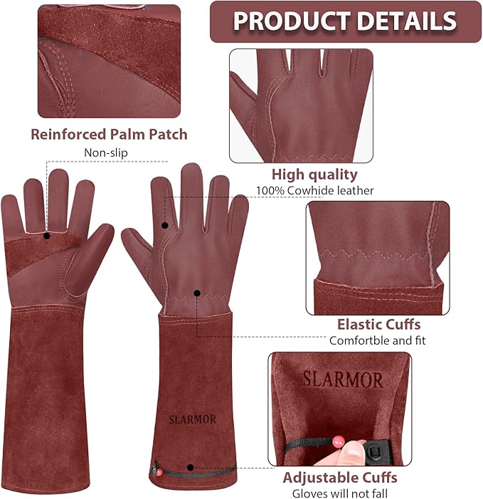 Long Gardening-Gloves Women/Men-Thorn proof Rose Pruning Heavy Duty Gauntlet, Best Garden Gifts for Gardener-XS