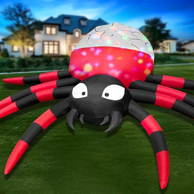 12FT Halloween Inflatable Scary Spider Decorations Outdoor,Halloween Blow Up Yard Decorations Built-in Rotating LED Lights,Party Decorations,Haunted House Decor,for Garden,Lawn.