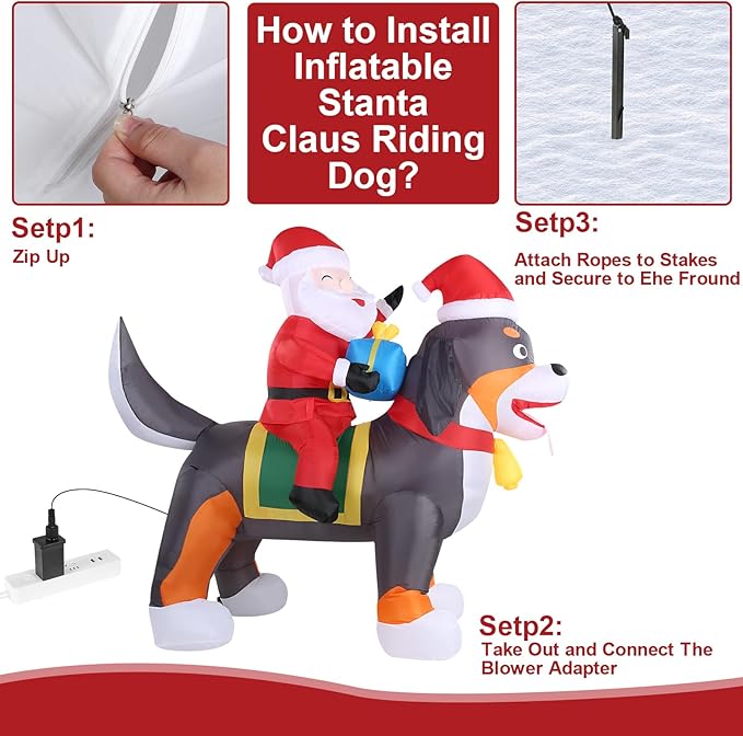 7.2 FT Christmas Inflatables Yard Decorations Outdoor Santa Claus Riding Dog, Built-in LED Lights, Christmas Blow Up for Outdoor, Yard, Roof, Lawn