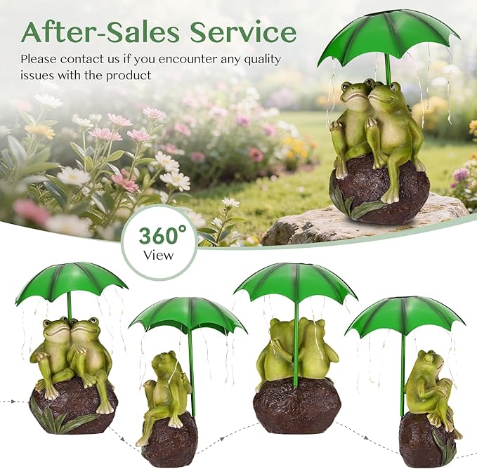 Solar Garden Statues Decor Frog Couple with LED Lights and Umbrella, Outdoor Garden Statues, Frog Statue for Patio, Balcony, Housewarming, Yard Ornaments Gifts for Women