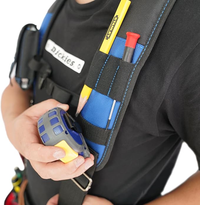 MELOTOUGH Tool Belt Suspenders Construction Work Belt Suspenders with detachable phone holder comfortable foam shoulder padder (Blue)