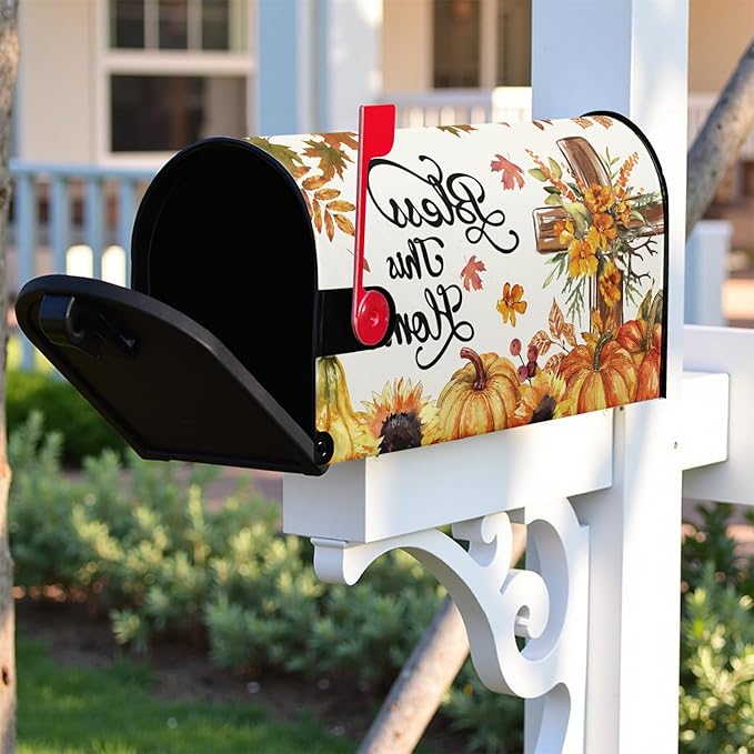 Bless This Home Large Mailbox Covers Magnetic Oversized Thanksgiving Pumpkin Mailbox Cover 25.5x21 inch Fall Mail Box Wrap for Outside Garden