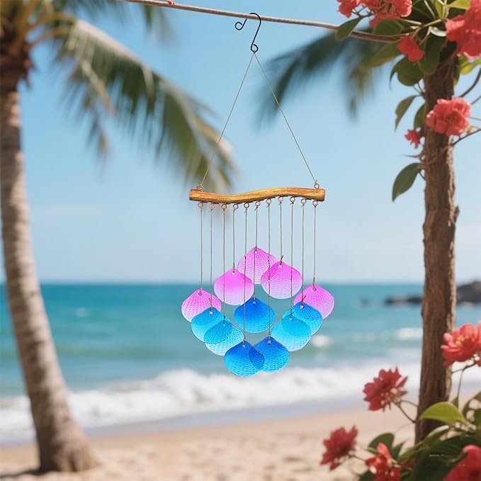 Glass Shell Wind Chimes for Outdoor Decor -Durable Windchimes for Garden, Porch, and Outside Spaces, Unique Handmade Outdoor Wind Chimes, Yard Decorations