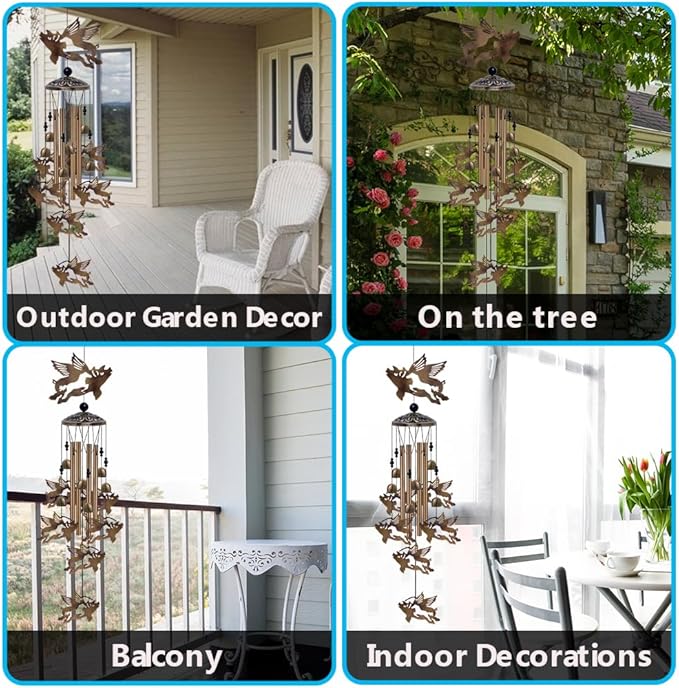 37" Flying Pigs Wind Chimes Outdoor Decor - with 6 Bells 7 Pigs Wind Chimes, Mobile Romantic Fly Pigs Wind Catcher, Bronze Pig Wind Bells for Home, Mom Gifts, Balcony, Tree, Festival Garden Decoration