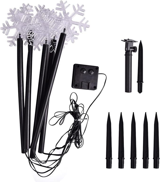 BRIGHTDECK Snowflake Solar Christmas Decorations Outdoor, 5 Pack LED Pathway Lights, Waterproof Snowflake Pathway Lights, Stake Lights for Christmas Garden Decor (5Pcs Cold White)