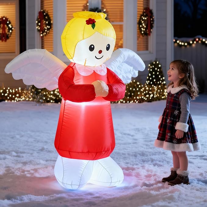 TRMESIA 4FT Inflatable Christmas Angel, Indoor Outdoor Decoration for Home School Church Xmas Blou up Decor Garden Yard Lawn Decor Holiday