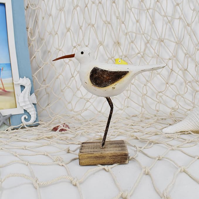 Aecipl Wood Bird Statue Standing Seagull Nautical Decor Coastal Birds Sculpture Indoor Outdoor Animal Figurine Beach Themed Decoration Rustic Home Art for Bedroom Garden (A, M)