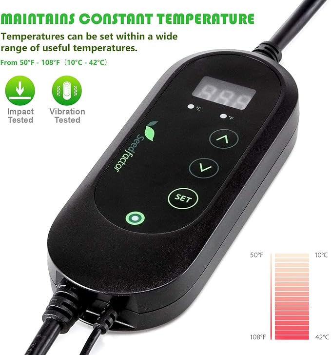 Seedfactor MET Certified Seedling Heat Mat with 50℉~108℉ Digital Thermostat Controller for Seed Germination (48" X 20" & Thermostat Controller)