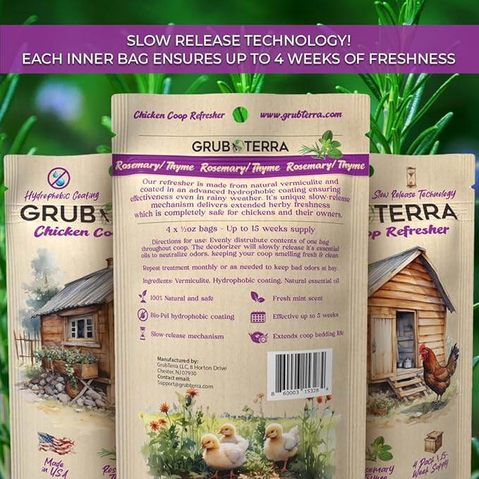 GrubTerra Chicken Coop Refresher Strongest Odor Eliminator for Cages, Pets, Runs, Multi-Purpose Zero Odor Neutralizer, Scent Remover Smell Control Solution for Clean Fresh Chicken Living Environment