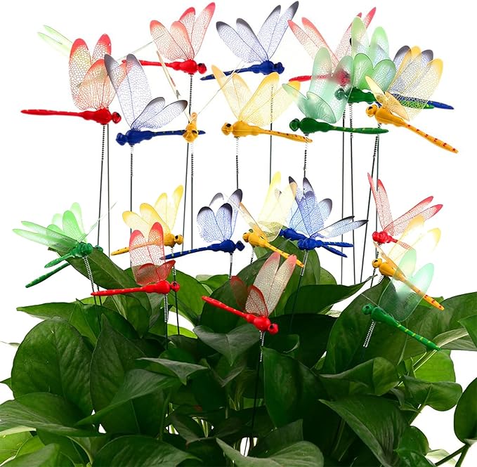 60Pcs Dragonfly Decoration Stakes 3D Dragonfly Artificial Garden Ornaments Dragonflies Patio Decoration Dragon Fly Garden Stakes for Indoor Outdoor Garden Birthday Wedding Party Decor