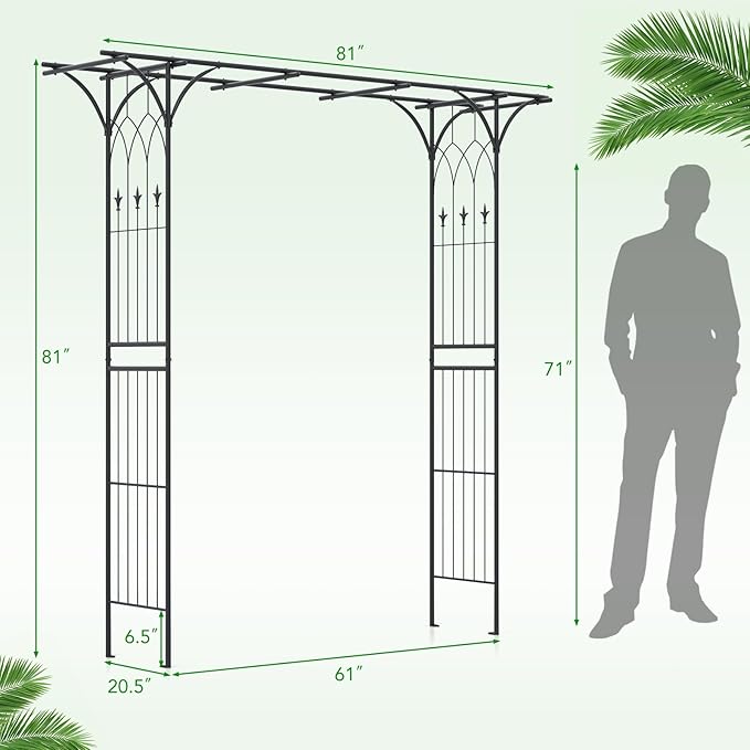 Happygrill 81” Garden Arbor, Metal Arch Archway for Climbing Plants, Outdoor Heavy-Duty Arch Trellis for Wedding Ceremony Party Backyard
