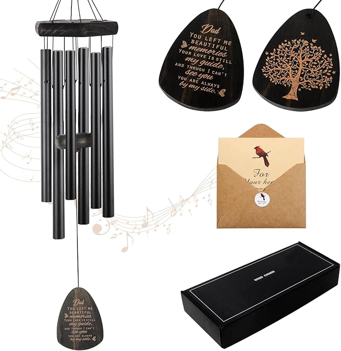 Sympathy Gifts for Loss of Dad 32" Memorial Wind Chimes for Loss of Father Bereavement Condolence Gifts Sympathy Windchimes in Memory of Father Dad Papa Butterfly Wind Chime with Cardinal Card