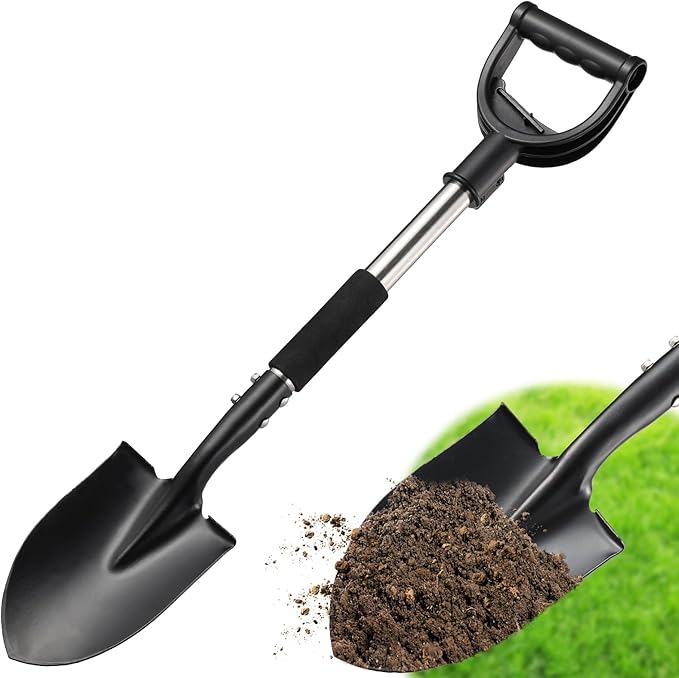 Shovel, 31 inch Small Shovels for Digging Gardening, Camping, Off Road, Short Metal Garden Shovel with Round Point Blade, D-Handle Grip, Kids Mini Sand Beach Spade, Heavy Duty Car Snow Removal Tools