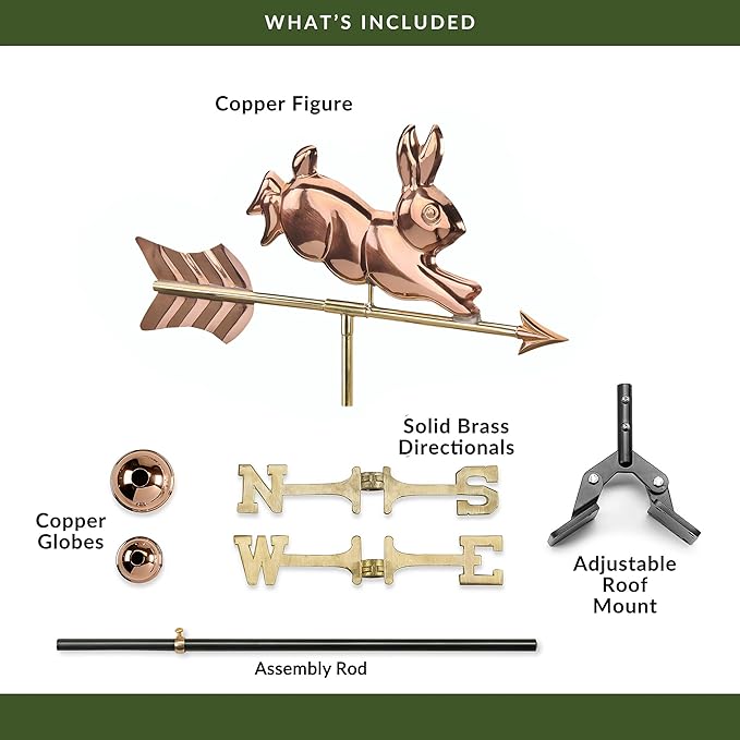 Good Directions Rabbit Cottage Weathervane, Polished Copper, Includes Roof Mount
