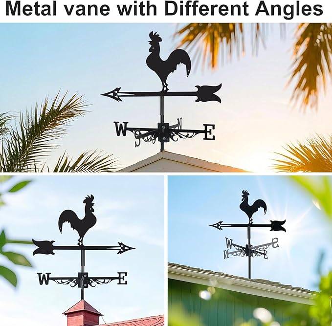 Rooster Metal Weather Vane Wind Direction Indicator Outdoor Weather Vanes Roof Mount Yard Patio Wind Vanes for OutsideYard Farm Garden Patio Decoration