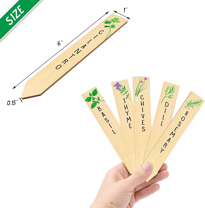 Huray Rayho 12PCS Wooden Indoor Herb Plant Labels Signs - Assorted Indoor Garden Stakes - Re-Usable Plant Tags