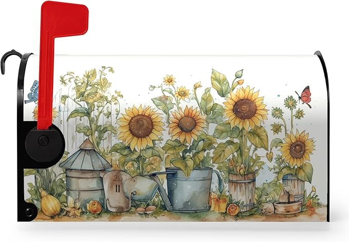 Summer Sunflower Mailbox Covers Magnetic Standard Size Yellow Sunflowers Floral Mailbox Post Cover Magnetic Waterproof Decor Rustic Flowers Mailbox Wraps for Garden Yard 21 * 18 Inch