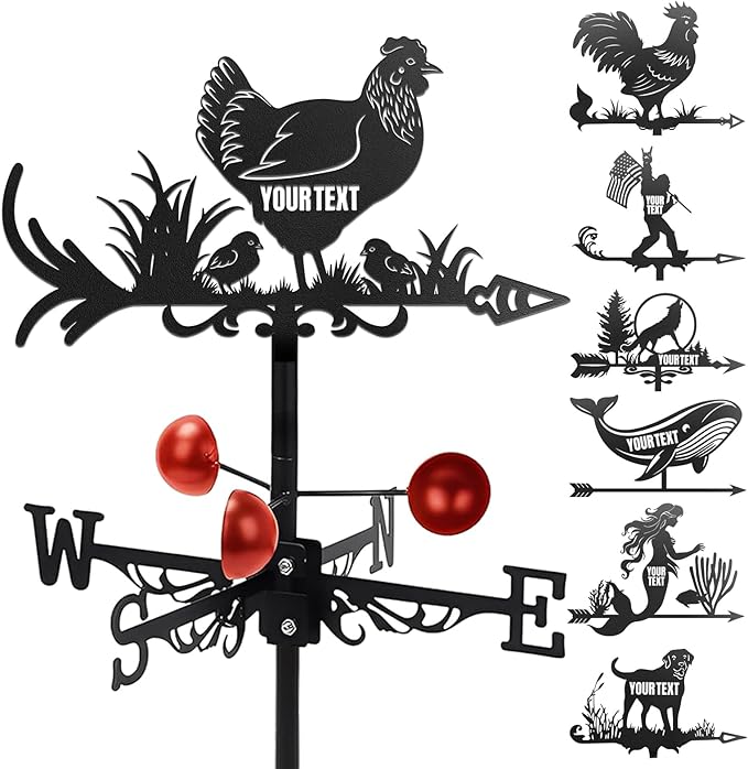 Custom Metal Weathervane Personalized Steel Wind Indicator with Name Outdoor Decor for Roof Garden Barn Patio-Hen