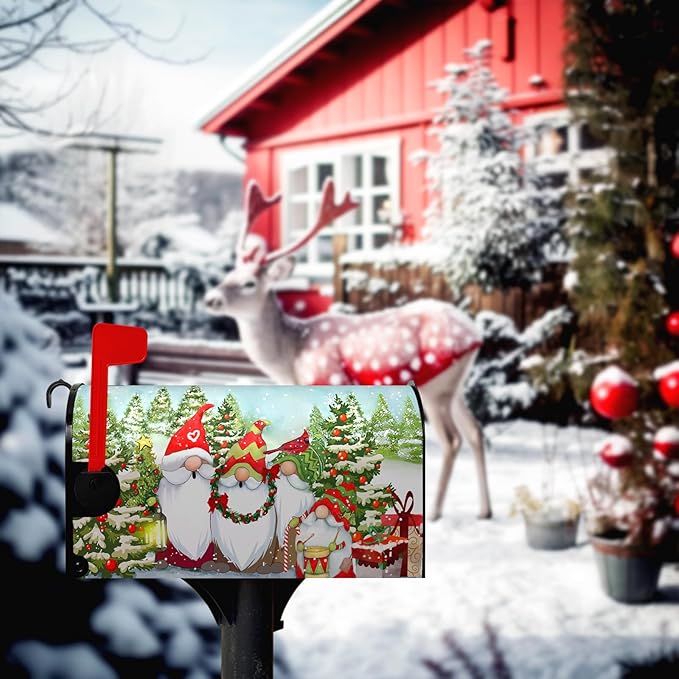 Winter Gnome Mailbox Covers Magnetic Standard Size Mail Box Post Cover Snowman Snowflake Xmas Mailbox Wraps Gift Holiday Waterproof 21 X18 Inch