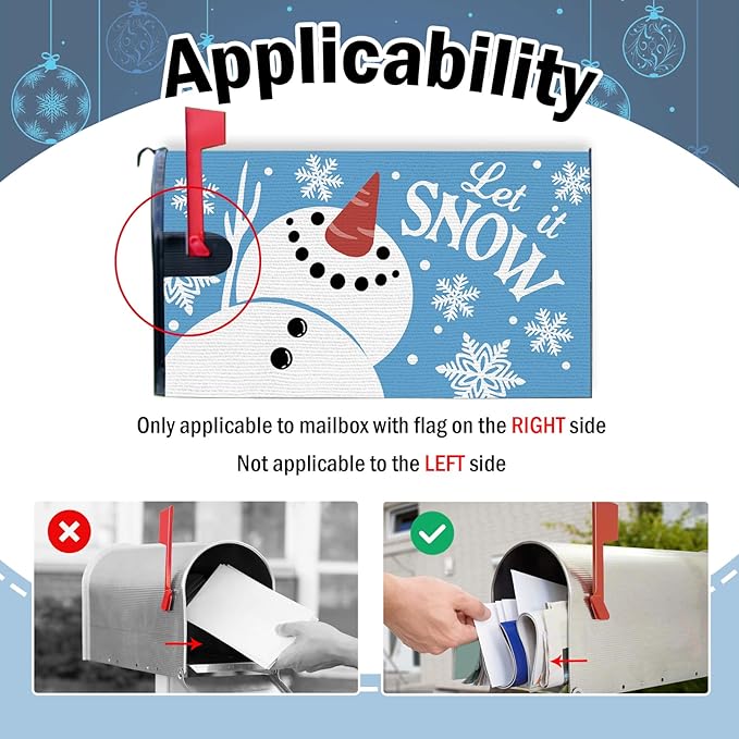 Winter Snowman Blue Mailbox Cover Magnetic Standard Size 20.5" x 18", Let It Snow Snowflake Decorative Post Letter Box Wrap Decor, Christmas Seasonal Garden Yard Outdoor Decoration