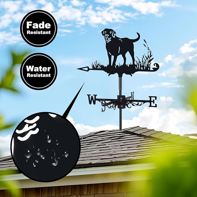 3D Dog Metal Weather Vane,Stainless Steel Black Animal Weathervane Wind Direction Indicator Roof Garden Decorations for Outdoor Farm Yard Garden Gazebo