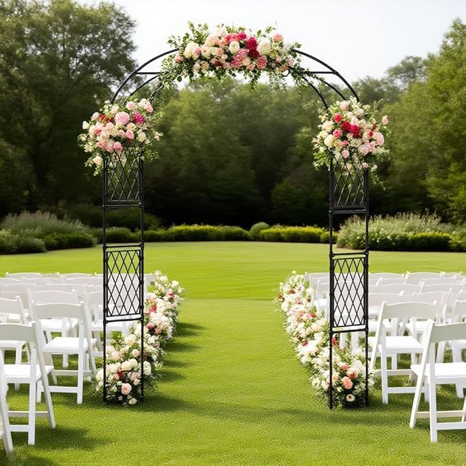 Metal Garden Arbor, 86.6" x 59" Arch Trellis for Climbing Plants, Weather-Resistant Decorative Wedding Archway, Sturdy Iron Frame, Outdoor Black Garden Arch for Patio, Lawn, Pathway, Event Party Back
