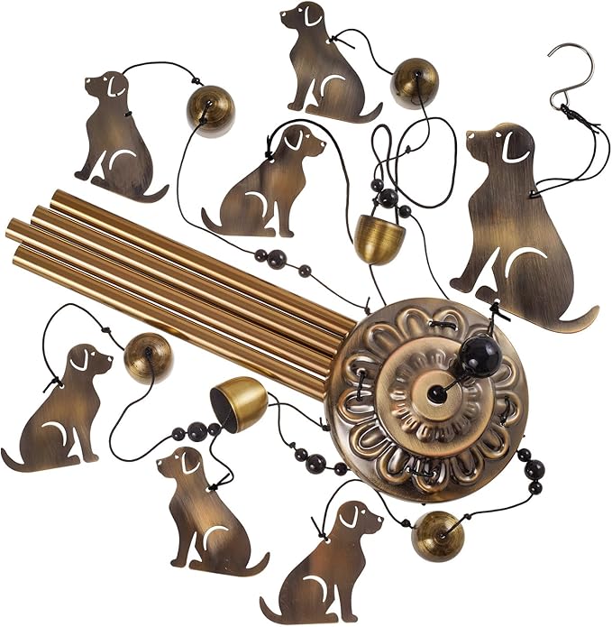 Garden Dog Wind Chimes Outdoor Indoor Decor - with 4 Tubes 7 Dogs Wind Chime, Mobile Romantic Dogs Wind Catcher, Bronze Dogs Wind Bells for Home, Mom Gifts, Balcony, Tree, Festival, Garden Decoration
