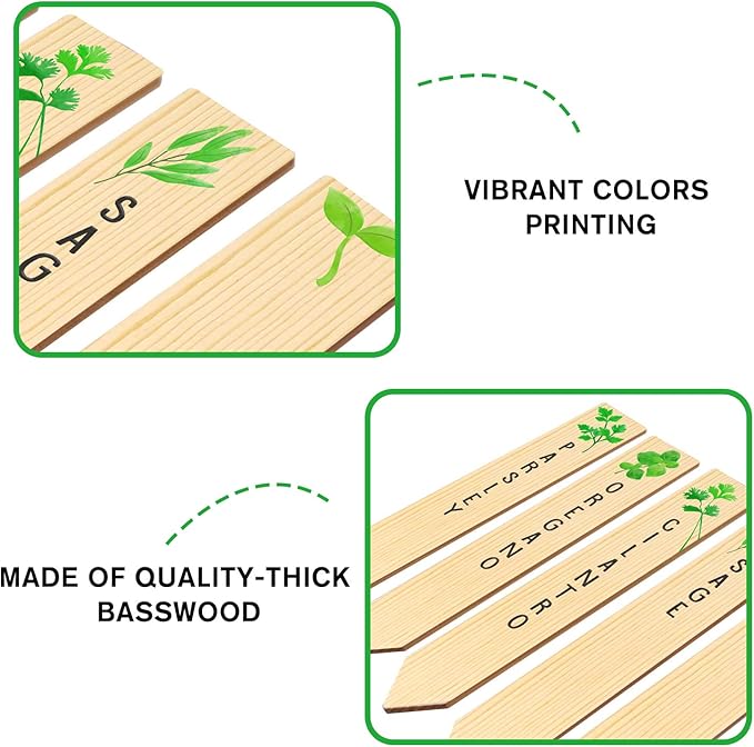 Huray Rayho 12PCS Wooden Indoor Herb Plant Labels Signs - Assorted Indoor Garden Stakes - Re-Usable Plant Tags