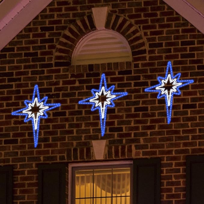 Large 28inch Twinkle Bethlehem Star Pre-lit 216 Super-Bright LED Outdoor Christmas Decoration with 11 Functions and Timer Waterproof for Outdoor Home Party Wall(Blue and White)