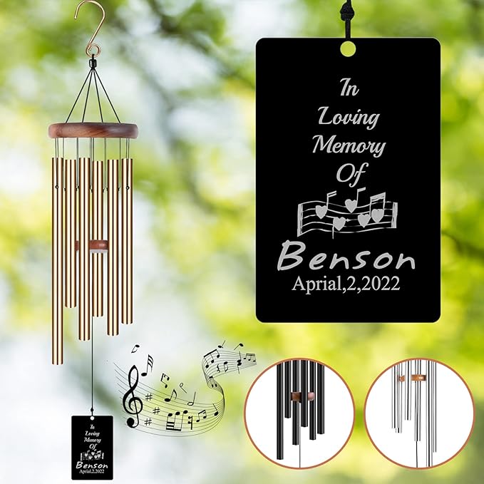 Memorial Wind Chimes Engraved Personalized Wind Chimes for Loss of Loved One,Sympathy Wind Chimes for Outside,Bereavement/Remembrancegifts for Loss of Mother Father