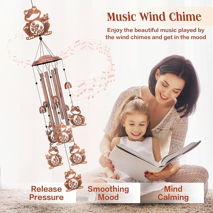 Frog Wind Chimes Outdoor Frog Gifts for Women Men Mom Gardening Birthday Gifts Metal Memorial WindChimes for Outside/Indoors, Lawn, Patio, Yard Art, Garden Decor, Yard Decorations