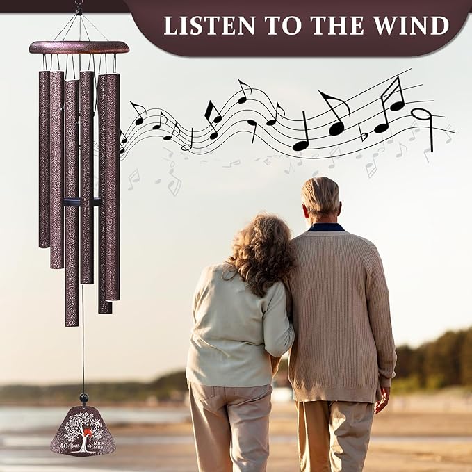 40th Anniversary Wedding Gifts, Best 40th Anniversary 32" Wind Chimes for Couple, Ruby 40 Years of Marriage Gift Ideas for Wife Husband, Ruby Wedding Gifts for Parents