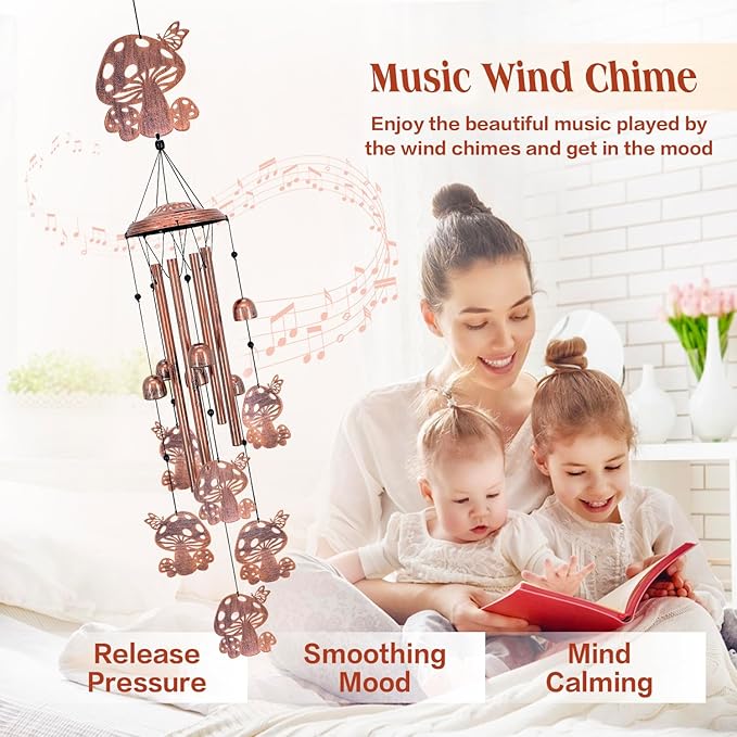 Mushroom Wind Chimes Outdoor Mushroom Gifts for Women Mom Men Dad Unique Birthday Gifts Metal WindChimes for Outside/Indoors, Patio, Lawn, Yard, Home Decor, Outdoor Decor, Garden Decorations