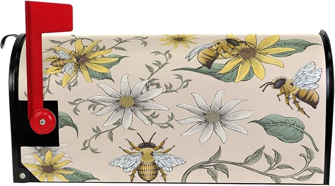 ALAZA Bee and White Daisy Magnetic Mailbox Cover MailWraps Garden Yard Home Decor for Outside Oversized-25.5" x20.8"