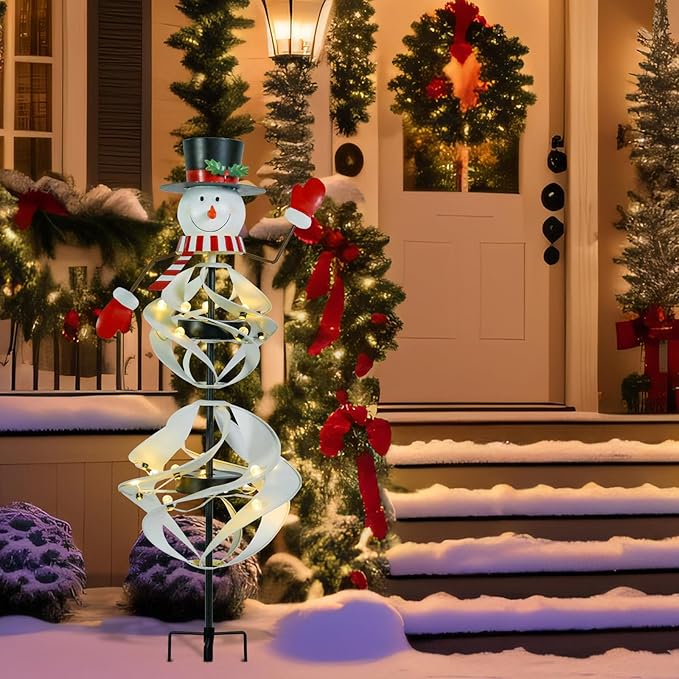 MUMTOP Solar Christmas Outdoor Decoration, Solar Powered Snowman Wind Spinner with LED Lights for Holiday, Party, Xmas, Yard, Garden