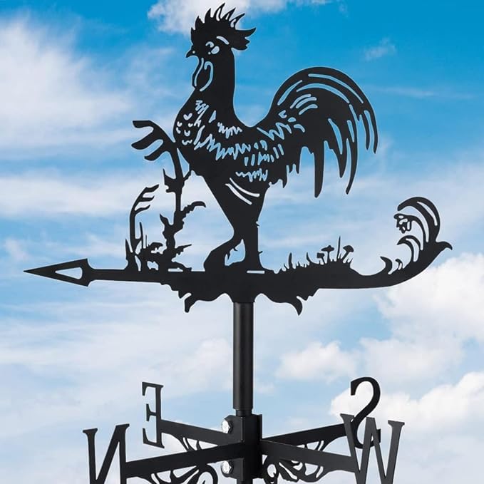 Metal Rooster Shape Weathervane, Roof Mount Weather Chicken Wind Vane Direction Indicator,Outdoor Scene Garden Chicken Weather Vane Ornament for for Shed Farmhouse Patio Decor(Cat)