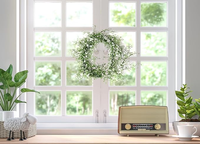 RECUTMS Artificial Hanging Plant 2Pcs 5.6Ft Fake Garland Plant Greenery Faux Ferns Leaves Ivy Garland for Home Indoor Outdoor Wedding Farmhouse Mantle Table Centerpiece Party Garden Decor(White)
