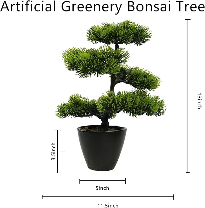 Artificial Bonsai Tree Juniper Indoor - Small Fake Bonsai Pine with Ceramic Pot 13" Tall for Home Decoration Bedroom Living Room Table Study Cafe Positive Office Decor Lifelike Greenery Tree