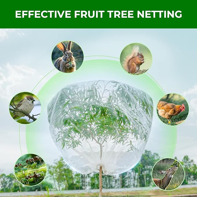 Fruit Tree Netting with Zipper & Drawstring - 8'x8' Garden Plant Net Pest Barrier to Prevent Cicadas Bird Squirrel Deer - Bug Protection for Blueberry Tomato with Fine Mesh Insect Cover(2 Pack)
