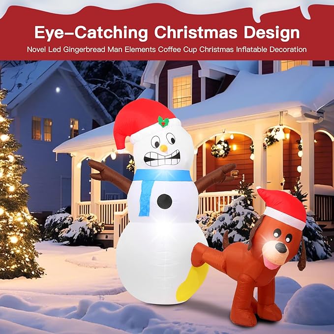 7FT Christmas Inflatables Decorations Outdoor，Blow Up Christmas Snowman and Dog with Built-in LEDs Lights for Indoor Holiday Party Yard Garden Lawn Décor