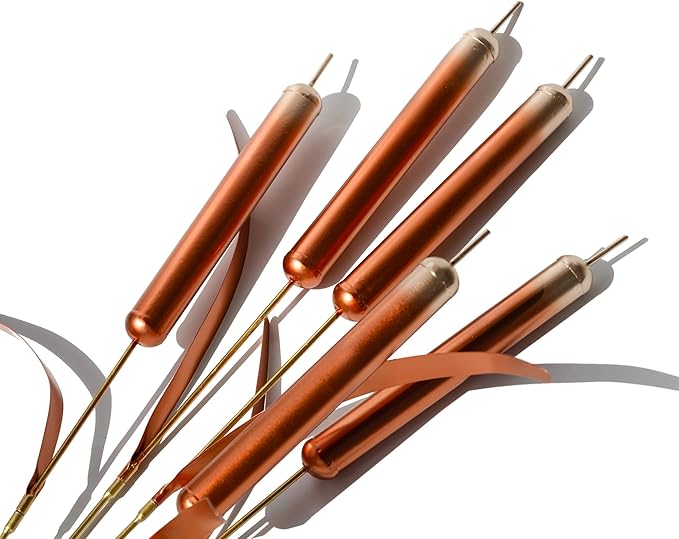 Cattail Stake Outdoor Decor – Pleated Copper Metal Yard Cattail Plant Art Poles for Garden Patio